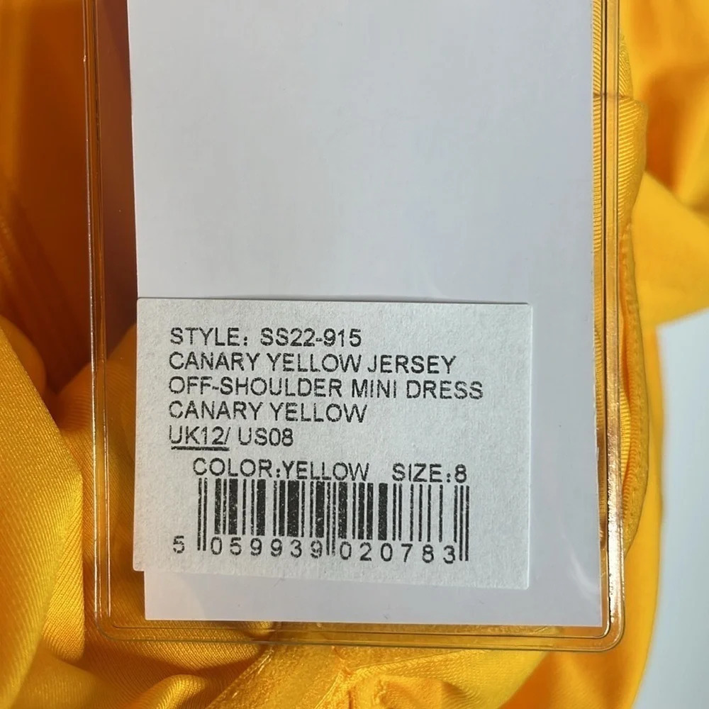 Self-Portrait Dress Bodycon Mini Size 8 Yellow Jersey Off-Shoulder Ruched - Picture 7 of 13